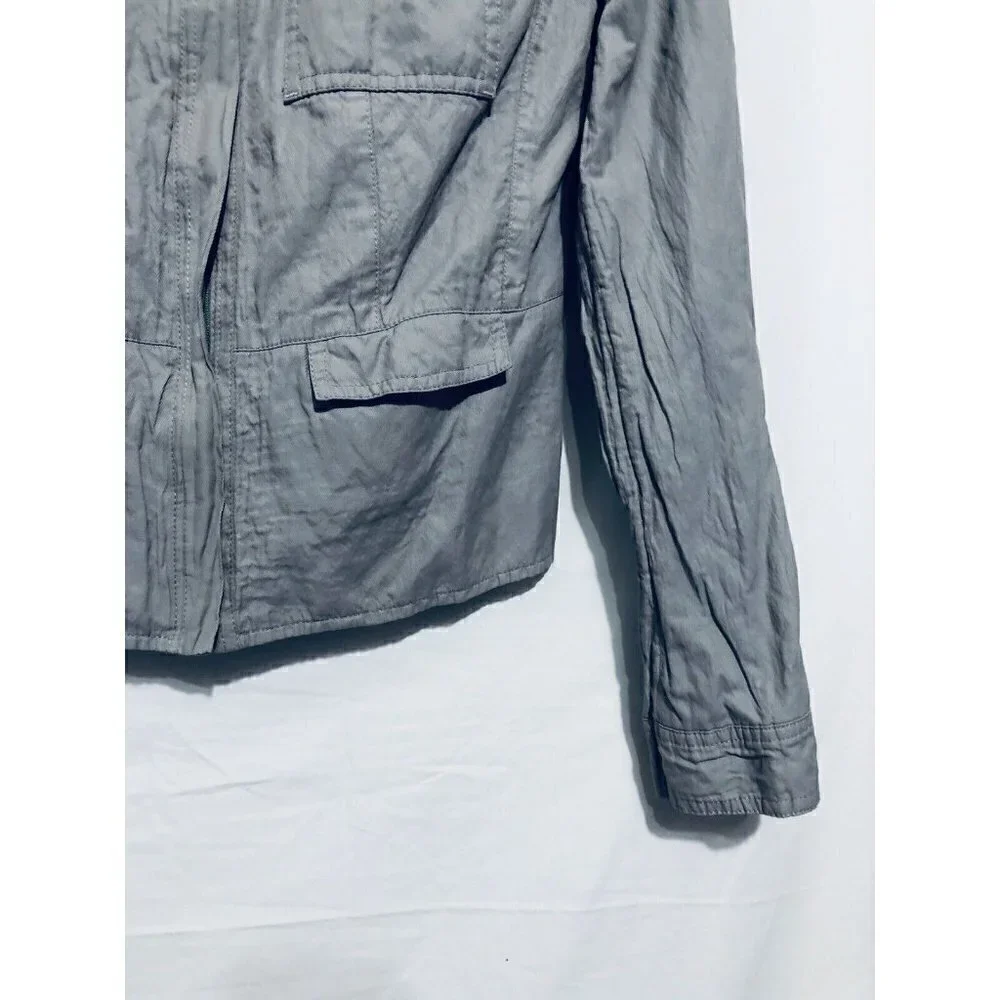 T Tahari Womens Small Gray Zip Jacket Wrinkled Cotton Metallic Boho